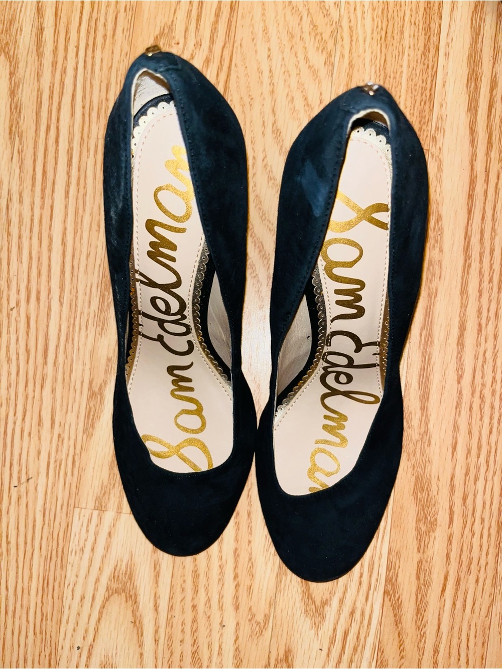 Sam Edelman Navy Suede Peep-Toe Heels
